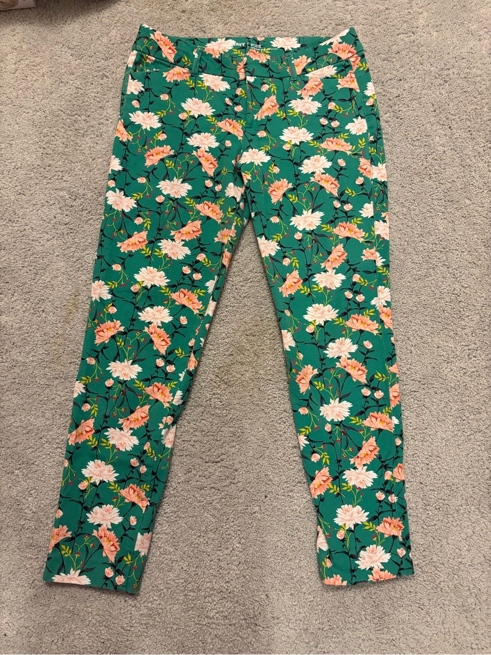 Old Navy Green Floral Ankle Pants